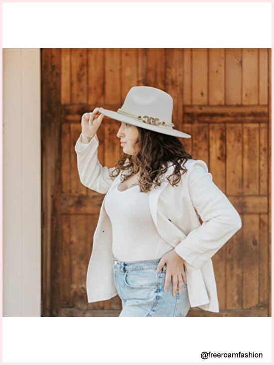 Wide Brim Felt Fedora Panama Hat with Ring Belt Adjustable